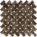 Emperador Dark Polished Marble Stanza Mosaic Tile w/ C. Marfil Dots Sample